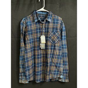 Nickle And Iron SKU 7621 Mens Blue and Orange Long Sleeve Plaid Flannel Shirt Si